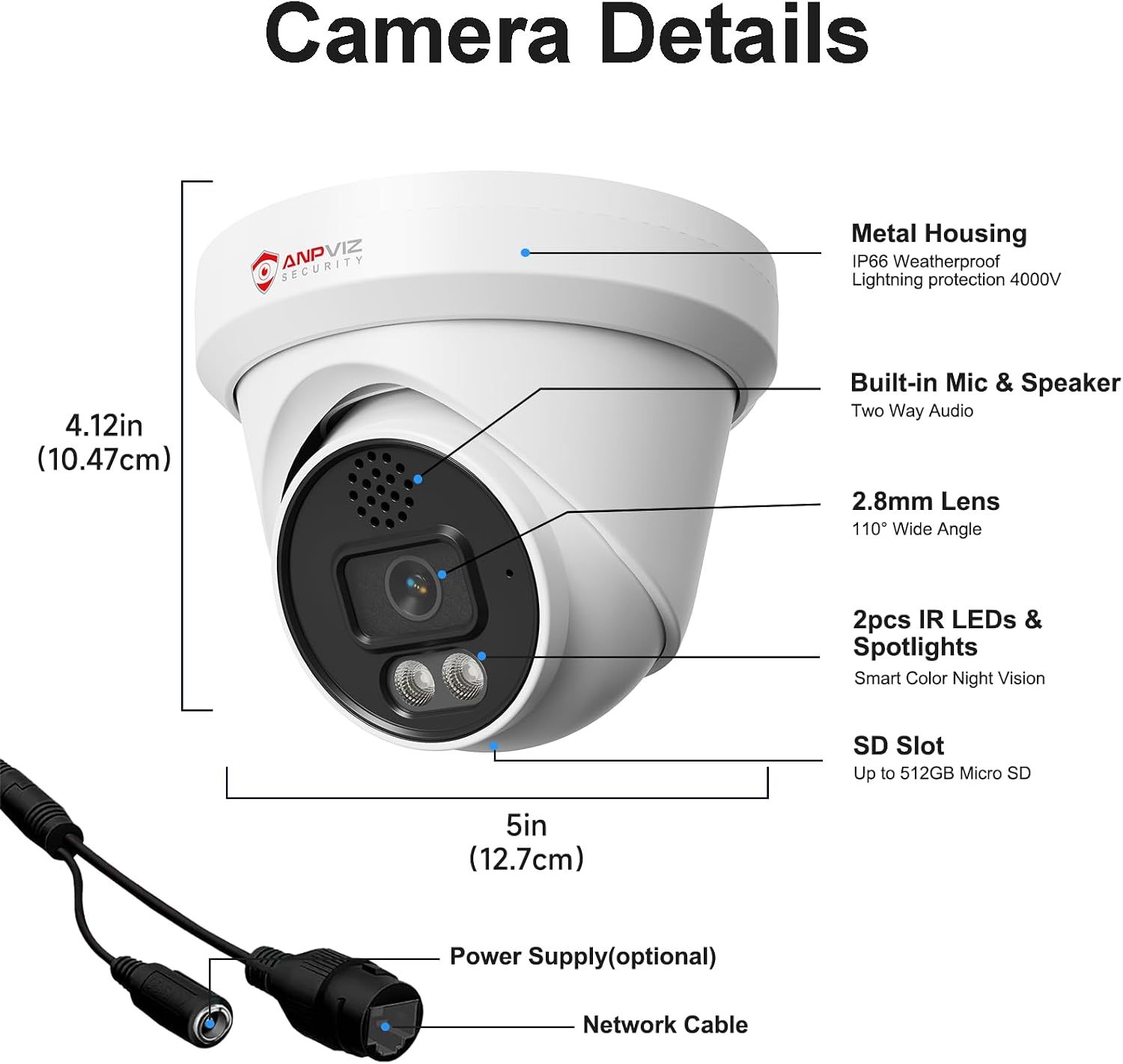 Anpviz UltraHD 4K 8MP IP Turret PoE Camera Outdoor with Active Deterrent