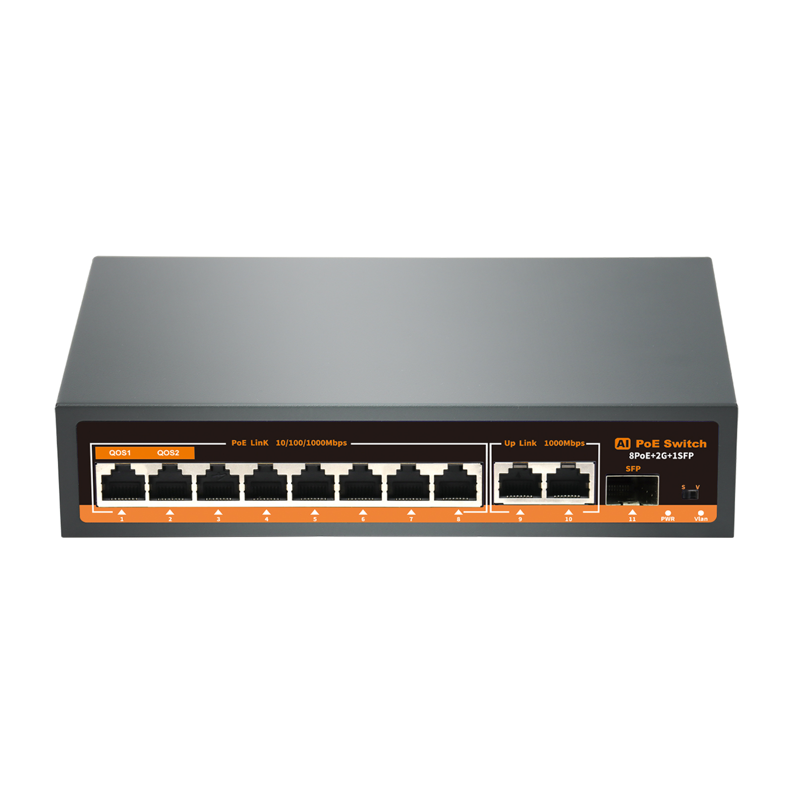 Anpviz 8-Port Gigabit PoE Switch, with 2 Gigabit Uplink Ethernet Port, 1 Gigabit SFP Port, 120W Power Supply in Total, Support IEEE802.3af/at, Unmanaged, 110-240V AC