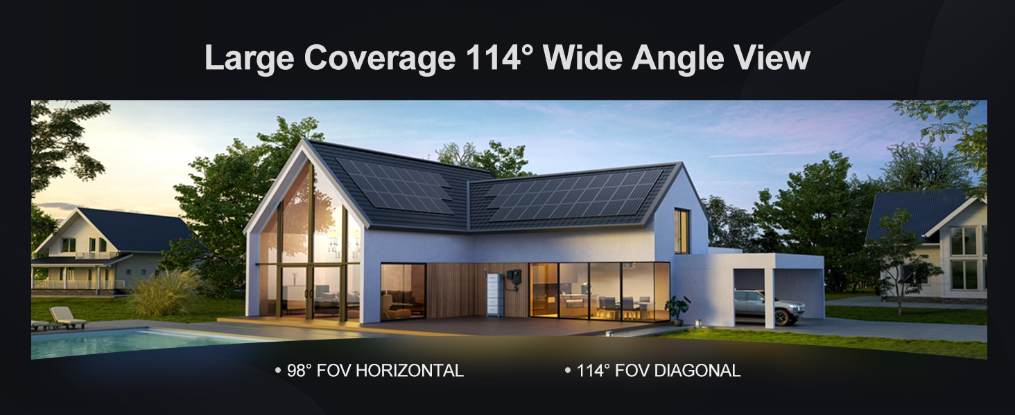 114 degree wide angle PoE camera turret, wide FOV horizontal diagonal view, large yard monitoring