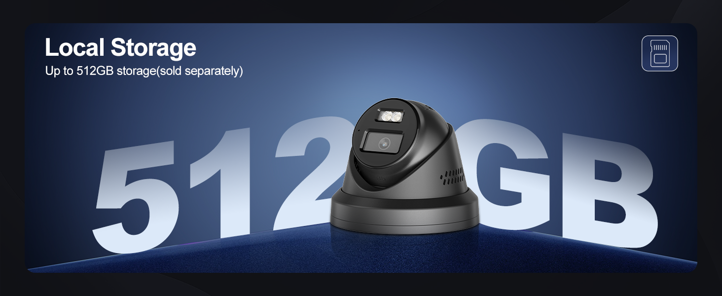 Micro SD card slot 512GB local storage, PoE camera offline video recording, no subscription fee