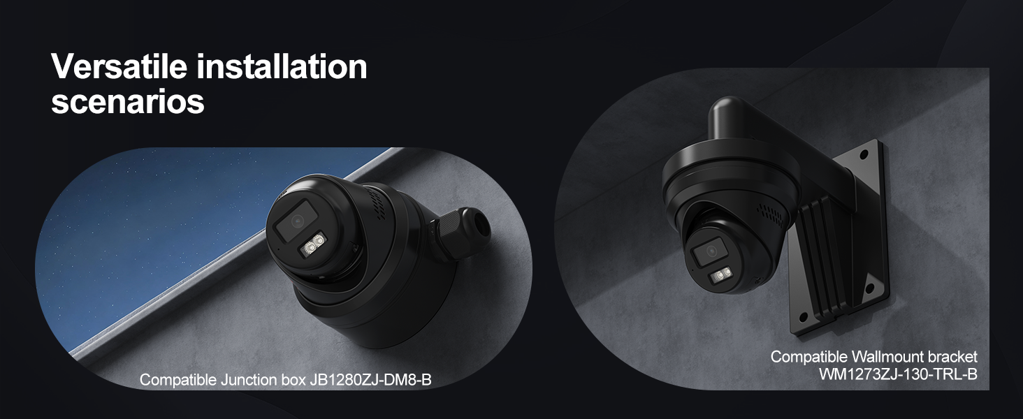 Black PoE camera ceiling wall mount wallmount bracket WM1273ZJ-130-TRL junction box JB1280ZJ-DM8