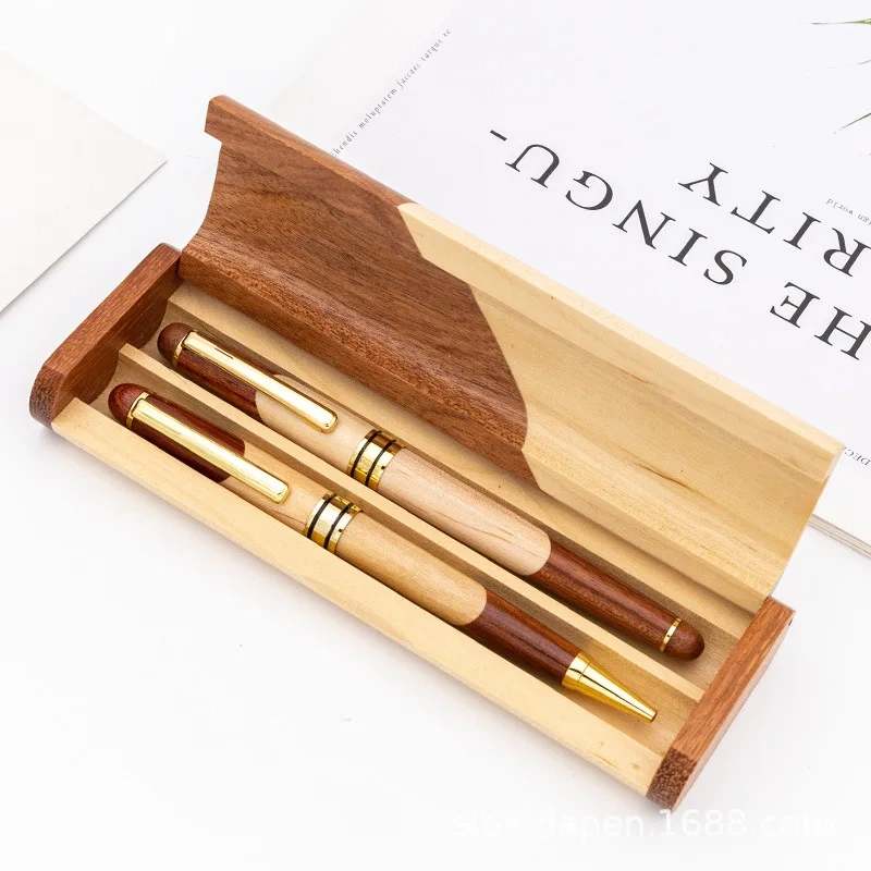 Eco Friendly Bamboo Luxury Twistable Ballpoint Pens For Croperation Coworker Church Gifts Black Ink Pen Box Set with Wooden Box
