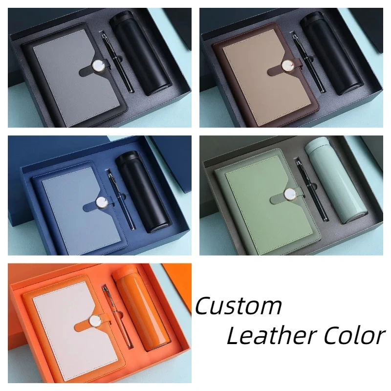 Support Full Customization Factory Outlet New Design Metal Buckle Journal Pocket Custom Notebook Set With Box Pen Promo Items