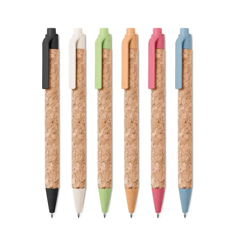 2024 New Product Customer logo ecological recycled eco friendly logo pen wheat straw material cork pen eco ballpoint pen