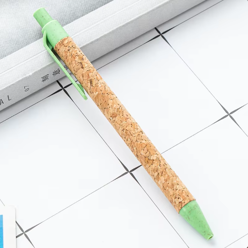 2024 New Product Customer logo ecological recycled eco friendly logo pen wheat straw material cork pen eco ballpoint pen