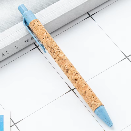 2024 New Product Customer logo ecological recycled eco friendly logo pen wheat straw material cork pen eco ballpoint pen