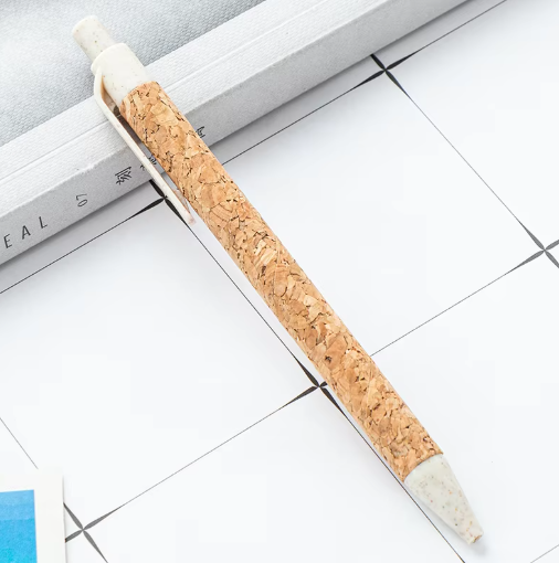 2024 New Product Customer logo ecological recycled eco friendly logo pen wheat straw material cork pen eco ballpoint pen