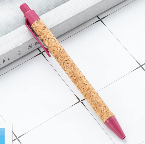 2024 New Product Customer logo ecological recycled eco friendly logo pen wheat straw material cork pen eco ballpoint pen