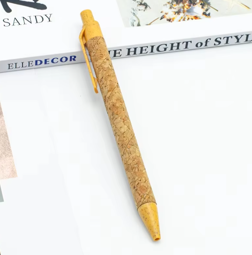 2024 New Product Customer logo ecological recycled eco friendly logo pen wheat straw material cork pen eco ballpoint pen