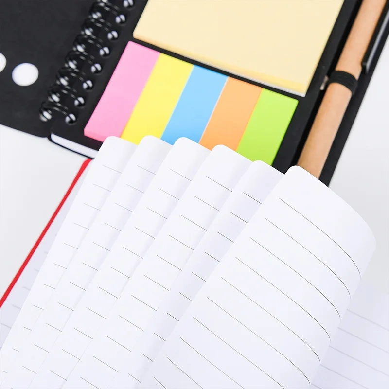 Custom Logo Cheap Spiral Notebook Kraft Paper Cover Notepad with Sticky Notes and eco-friendly pen