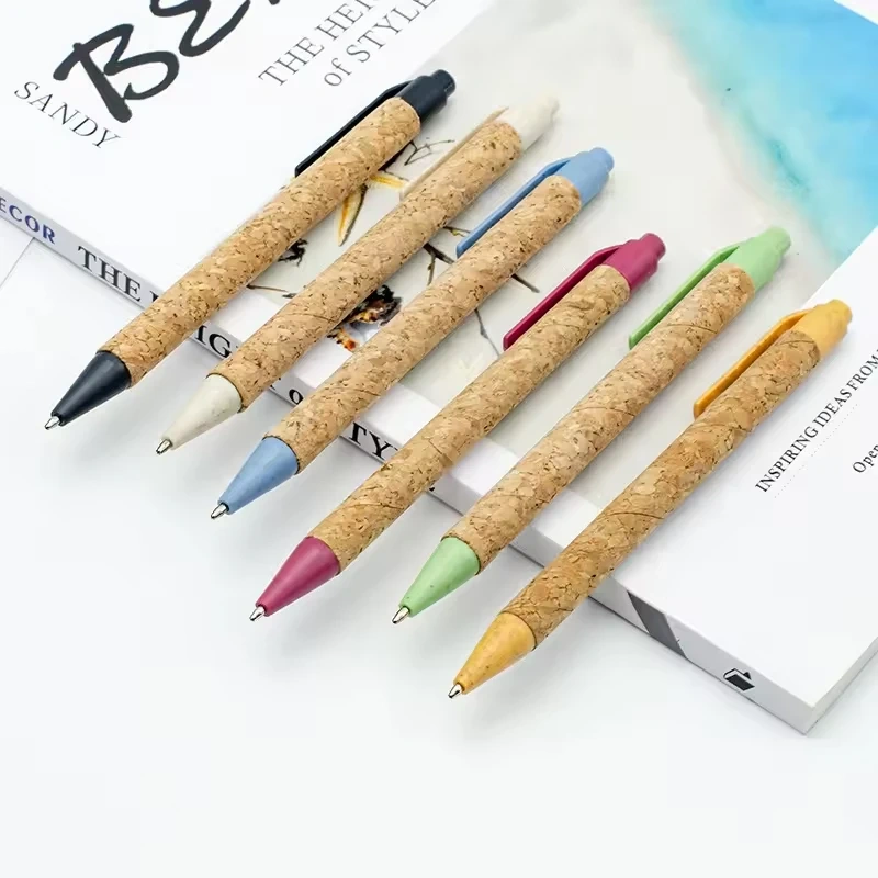 2024 New Product Customer logo ecological recycled eco friendly logo pen wheat straw material cork pen eco ballpoint pen