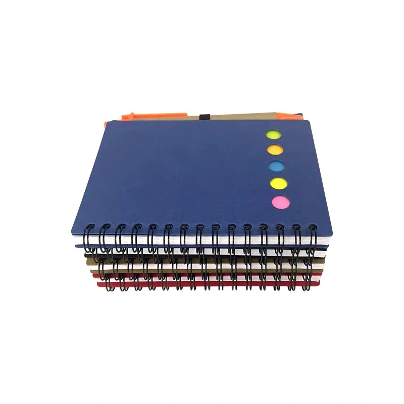Custom Logo Cheap Spiral Notebook Kraft Paper Cover Notepad with Sticky Notes and eco-friendly pen