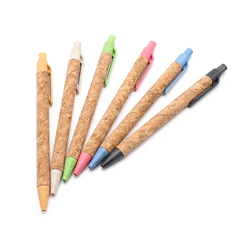 2024 New Product Customer logo ecological recycled eco friendly logo pen wheat straw material cork pen eco ballpoint pen