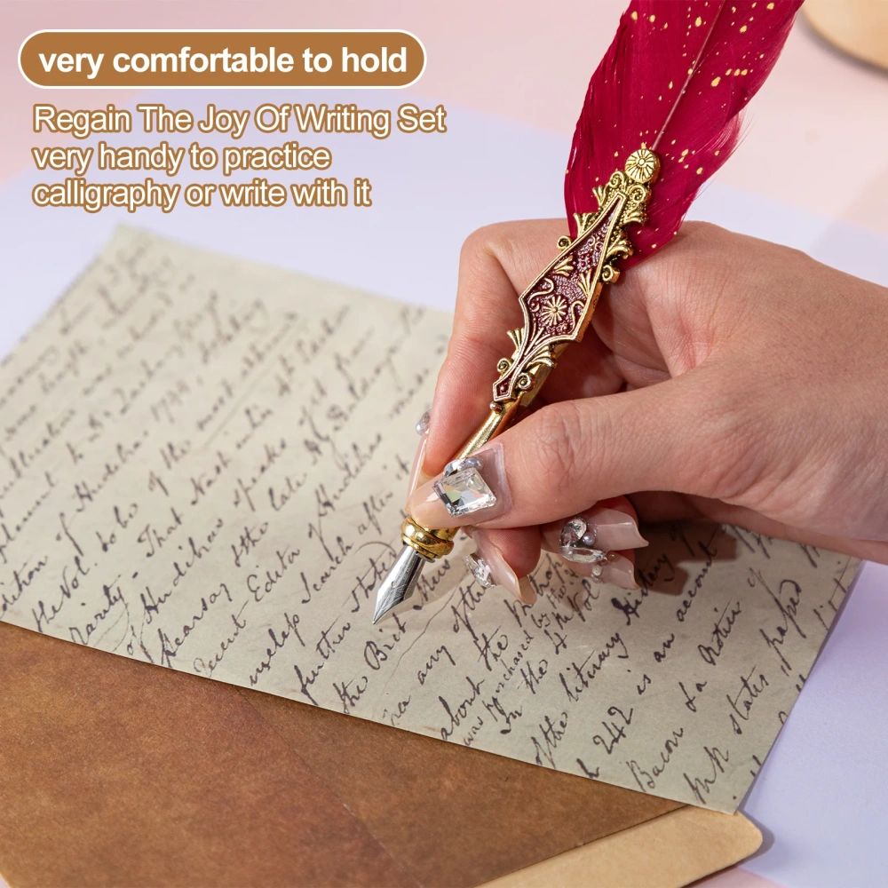 European Style Feather Pen Set Writing Smooth Wear Resistant Dip Pen Metal Design Feather Pen Set