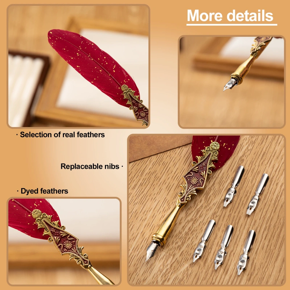 European Style Feather Pen Set Writing Smooth Wear Resistant Dip Pen Metal Design Feather Pen Set