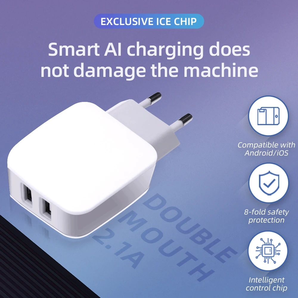 SDL OEM Factory US Dual USB Charger 5V/2.1A Phone Charger Fast Charging for Rechargeable Battery