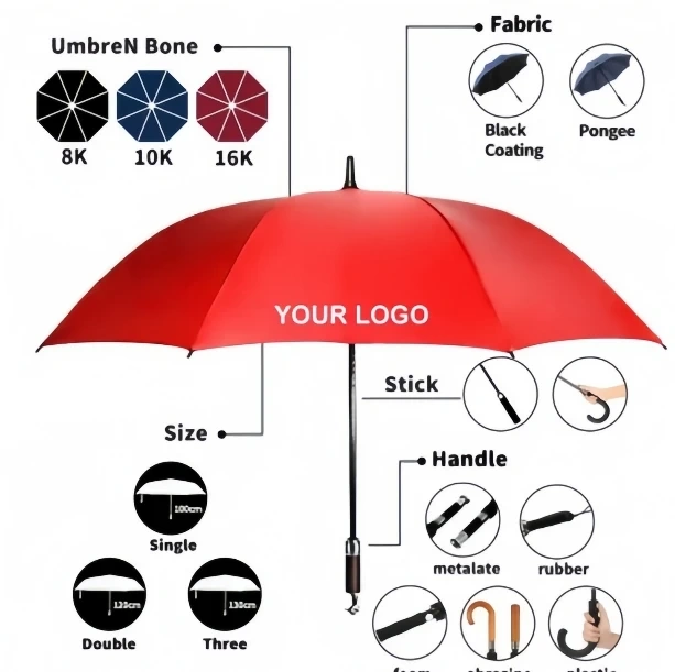2024  Wholesale Top Sale  Business Gift Portable Straight Golf Umbrella With Logo for Outdoor