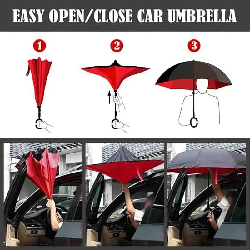 KaiHe Factory 8k C Handle Digital Printing Design Inverted Umbrella Custom Logo Reverse Umbrella Double Layer