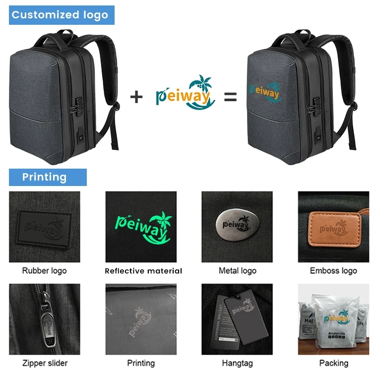 Unisex Black Custom Logo Ergonomics Anti Theft Smart Nylon Laptop Backpacks School Bags With Usb
