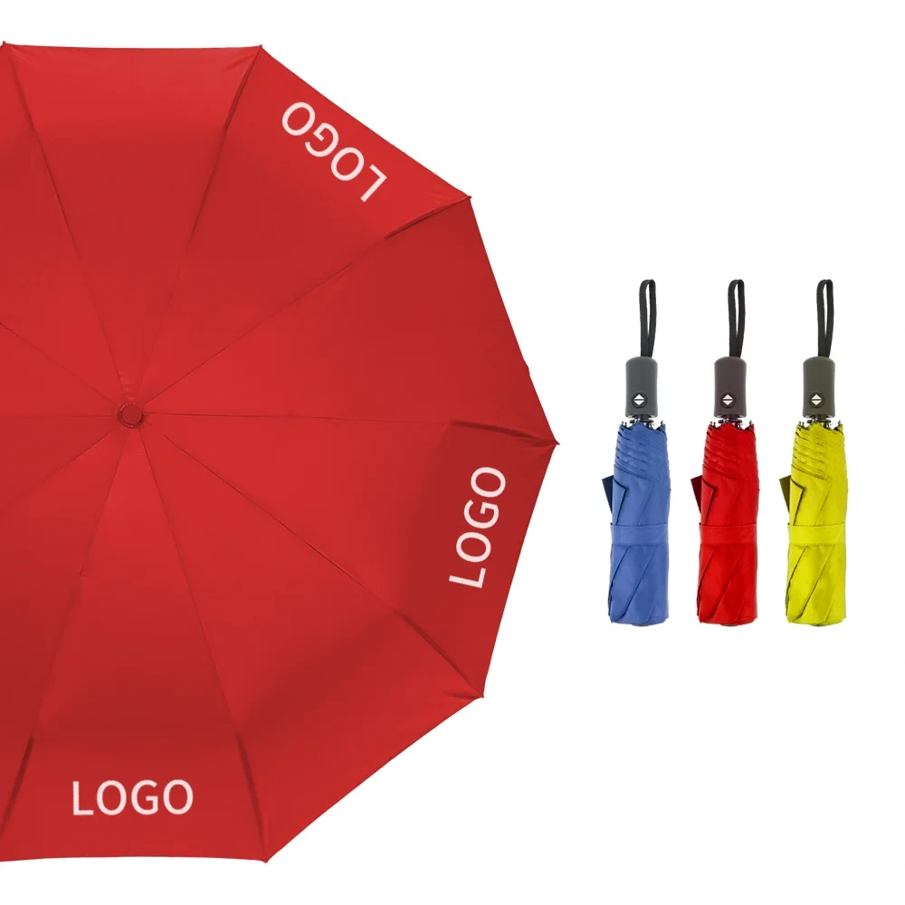 Promotional Full Automatic Open Close 3 Folding Polyester Pongee Travel Windproof Umbrella for Gift With Logo Vintage