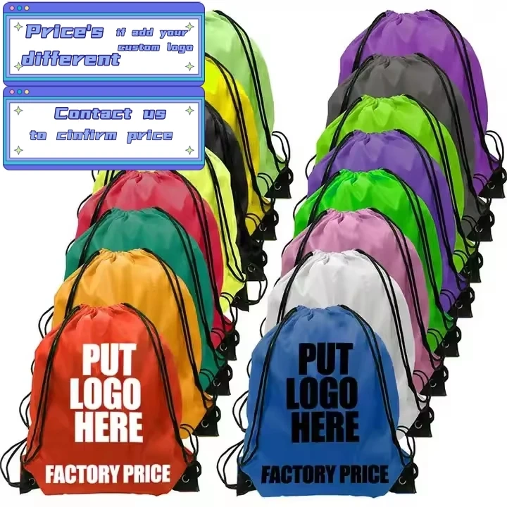 Wholesale Promotional Polyester Nylon Drawstring 30cm Shop and Backpack Customized Draw String Bags