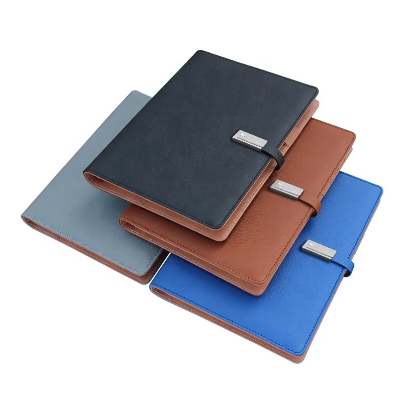 Business Planner A5 PU Cover Notebook 8000mAh Power Bank With LED logo USB Flash Drive Wireless Charging Notebook