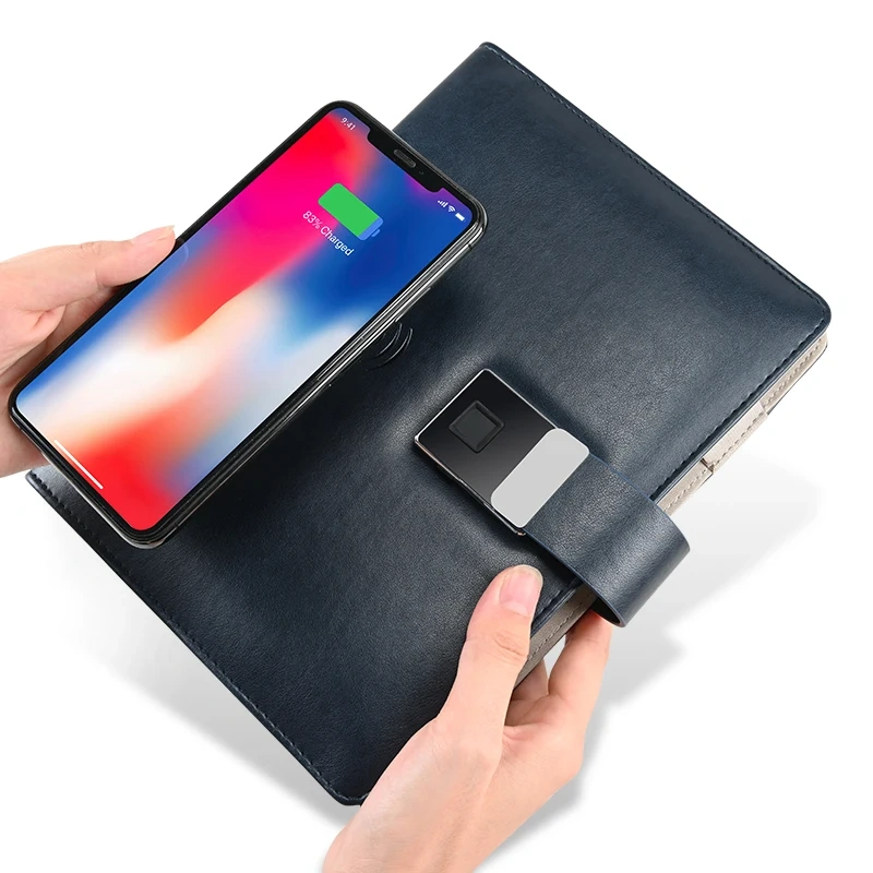 Custom Fingerprint Lock Leather Notebook Wireless Wired Powerbank Diary Video 4.3 Inch Screen Rechargeable 6000mah 16G Gift A5