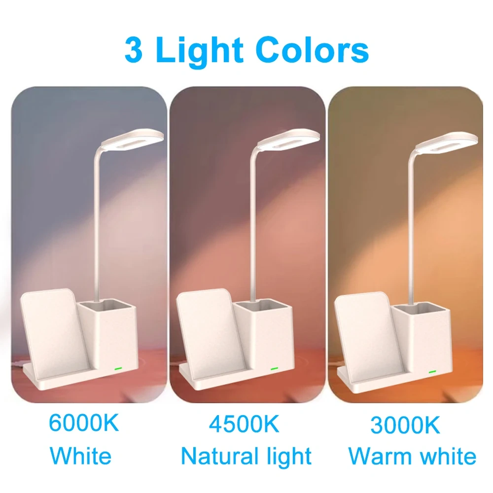 Wholesale Custom Logo 3-in-1 Mobile Phone 15W Wireless Charging Stand With Pen Holder LED Desk Lamp Promotional Gift