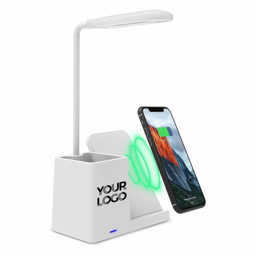 Wholesale Custom Logo 3-in-1 Mobile Phone 15W Wireless Charging Stand With Pen Holder LED Desk Lamp Promotional Gift