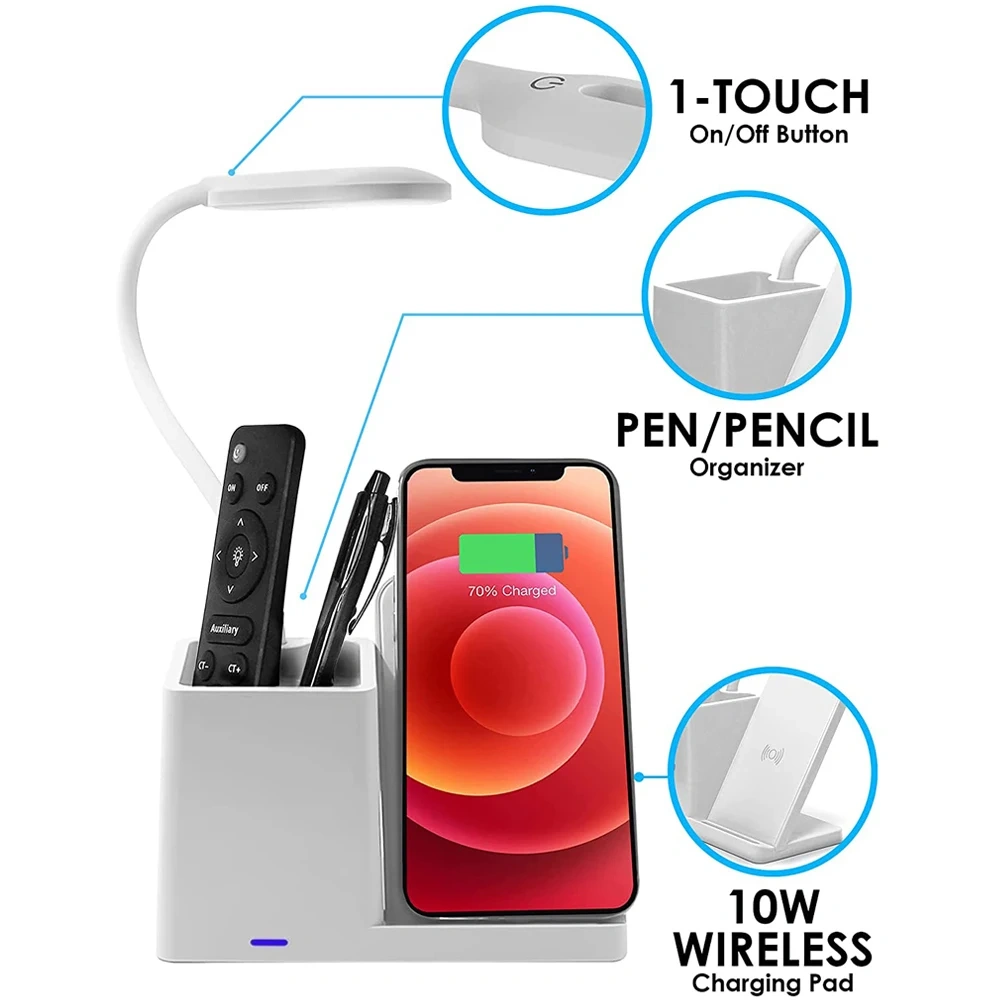 Wholesale Custom Logo 3-in-1 Mobile Phone 15W Wireless Charging Stand With Pen Holder LED Desk Lamp Promotional Gift