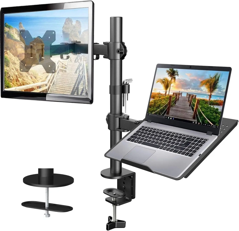 Laptop Monitor Mount,Single Monitor Desk Mount Holds13-32 Inch Computer Screen,Laptop Notebook Desk Mount Stand Fit up To17 Inch
