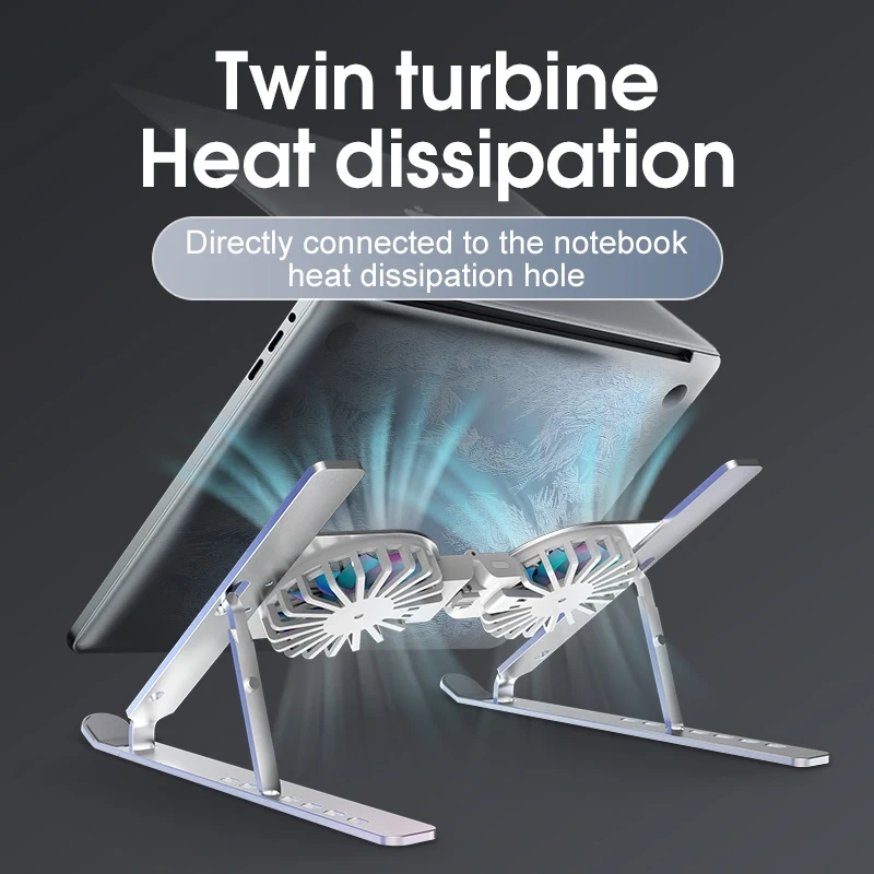 World Premiere Portable Foldable LED RGB Fan 7 Levels Adjustable Aluminum Laptop Stand Laptop Cooling Pad with Cooling Fan