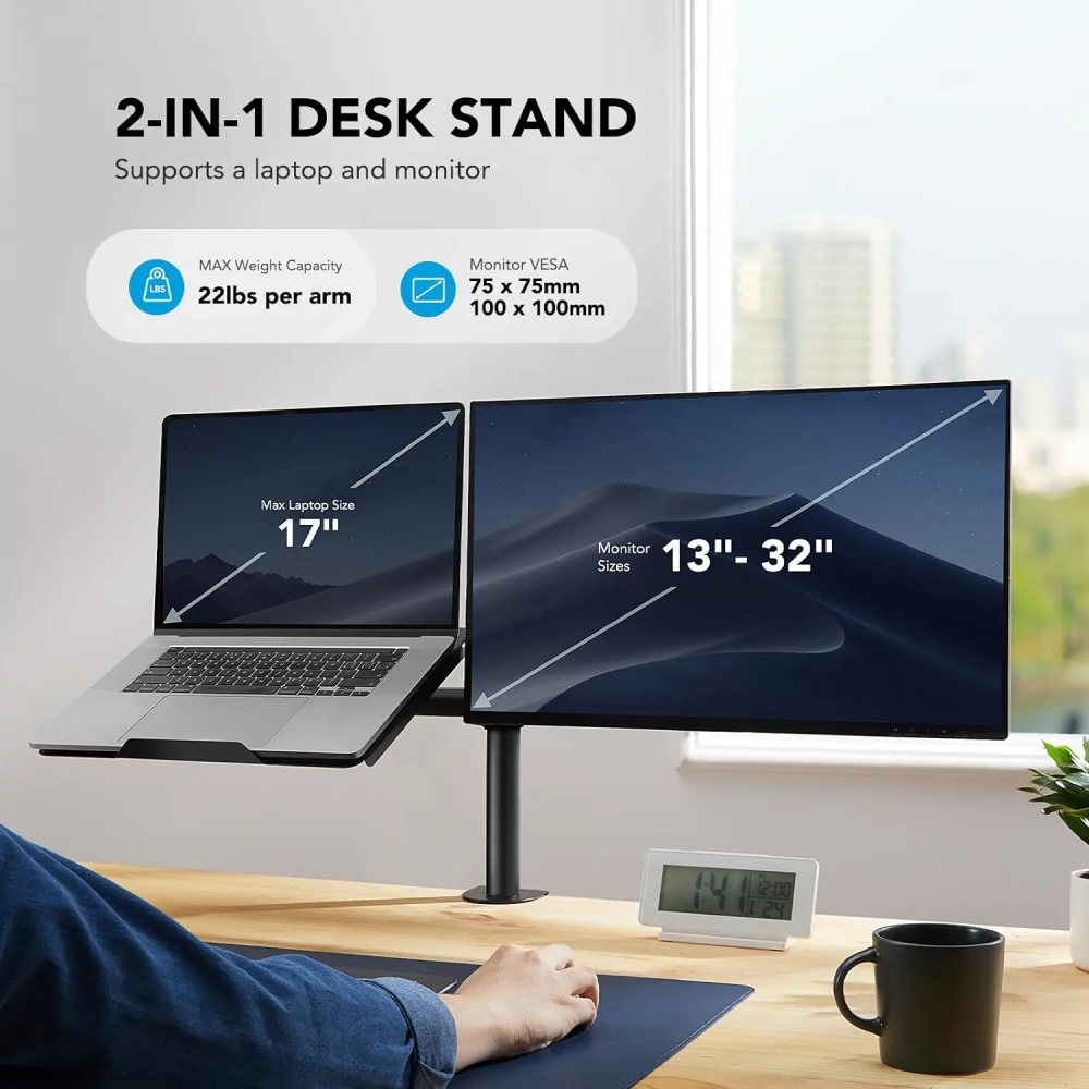 Laptop Monitor Mount,Single Monitor Desk Mount Holds13-32 Inch Computer Screen,Laptop Notebook Desk Mount Stand Fit up To17 Inch