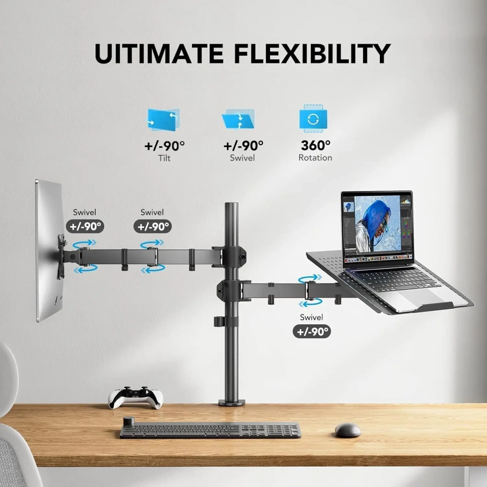 Laptop Monitor Mount,Single Monitor Desk Mount Holds13-32 Inch Computer Screen,Laptop Notebook Desk Mount Stand Fit up To17 Inch