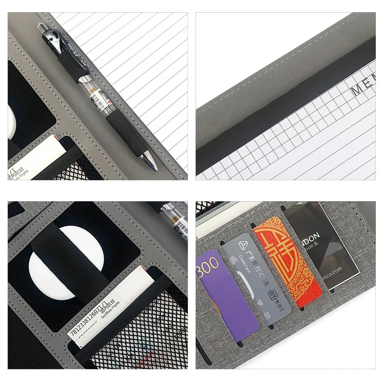 Travel A4 Leather Business Portfolio Organizer Multifunctional File Document Folder With Magnetic Strap & Letter-Size Notepad