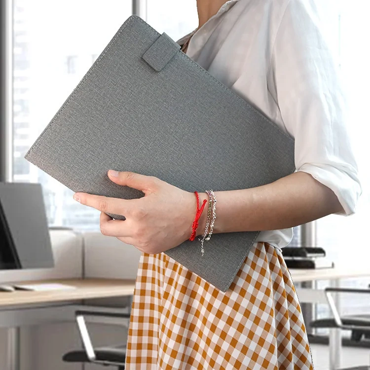 Travel A4 Leather Business Portfolio Organizer Multifunctional File Document Folder With Magnetic Strap & Letter-Size Notepad