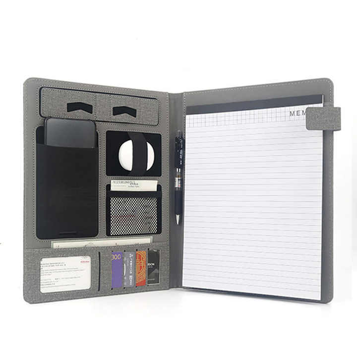 Travel A4 Leather Business Portfolio Organizer Multifunctional File Document Folder With Magnetic Strap & Letter-Size Notepad