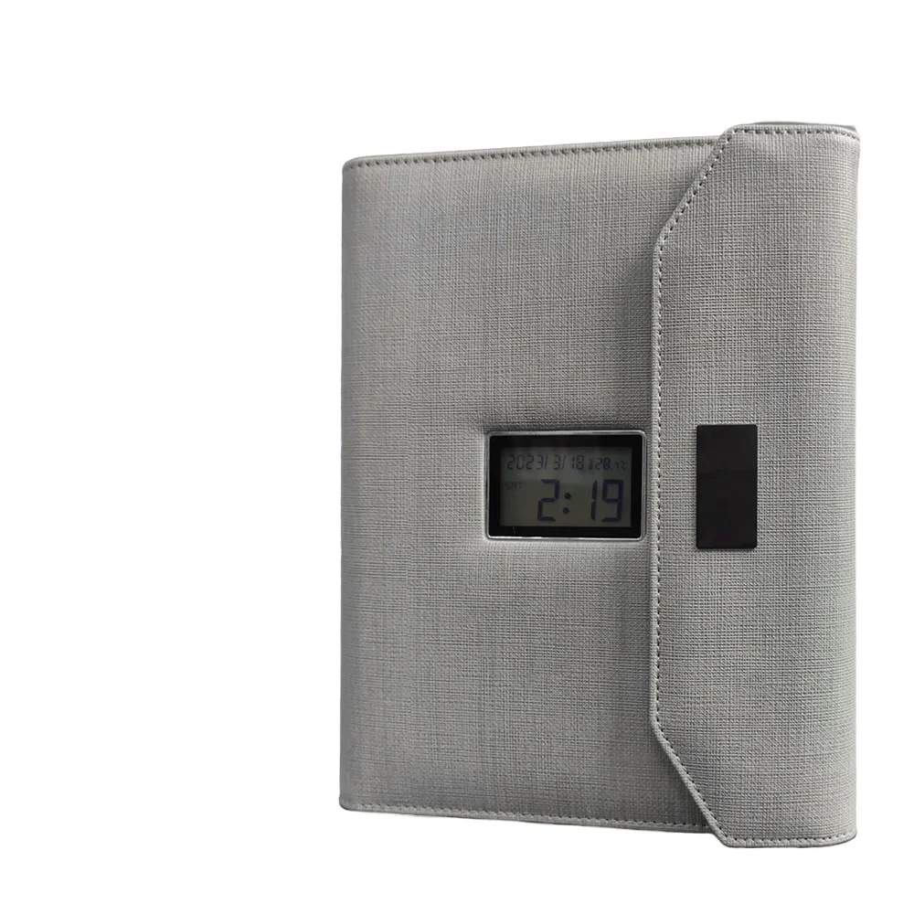 Multi Function Pu Leather Notebook A5 Wireless Charging Smart Notebook With Electric Clock Power Bank Smart Notebook