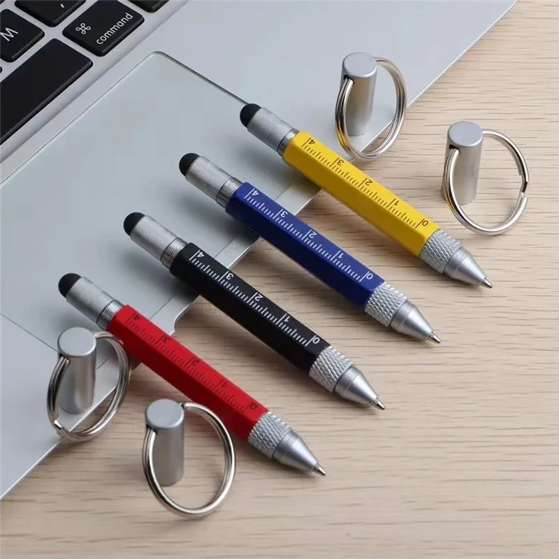 Custom Ballpoint Pen Hot Sale 6-In-1 Multi-colored Keychain1.0mm Screwdriver Level  Touch Screen Tool Pen Custom Ball Pen