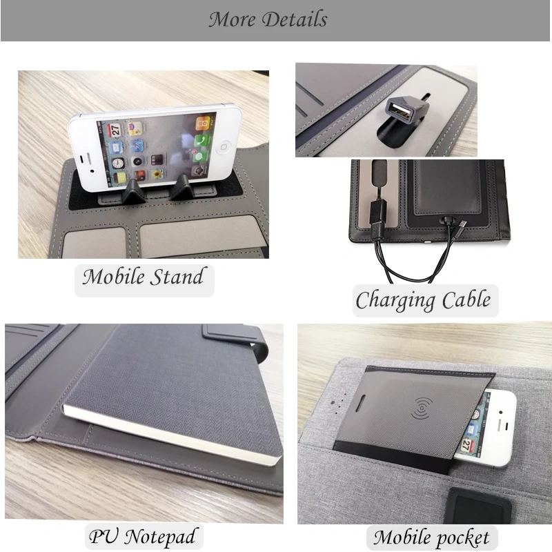 6000mah /8000mah Power Bank Notebook Smart Notebook Wireless Charger Business PU Leather Notebook Customized