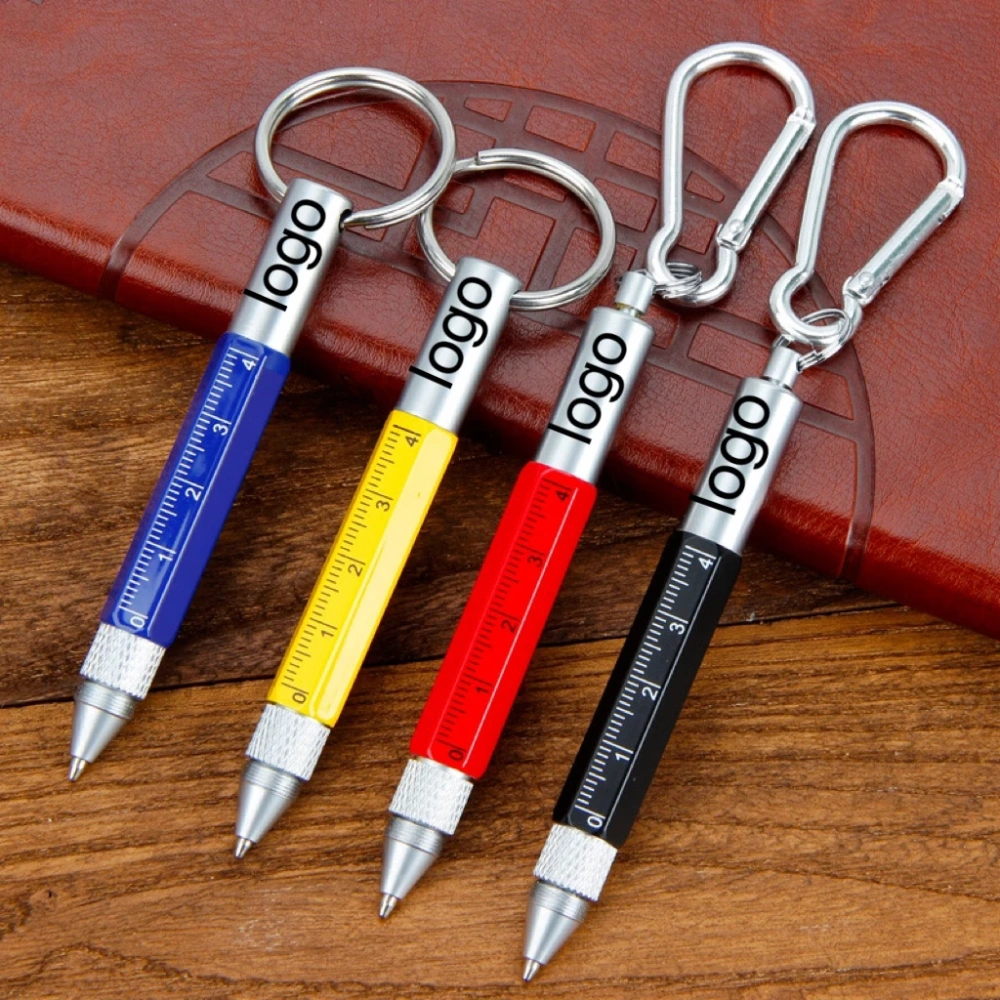 Custom Ballpoint Pen Hot Sale 6-In-1 Multi-colored Keychain1.0mm Screwdriver Level  Touch Screen Tool Pen Custom Ball Pen
