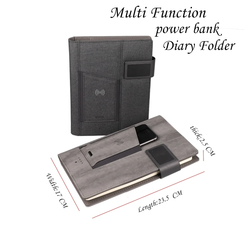 6000mah /8000mah Power Bank Notebook Smart Notebook Wireless Charger Business PU Leather Notebook Customized