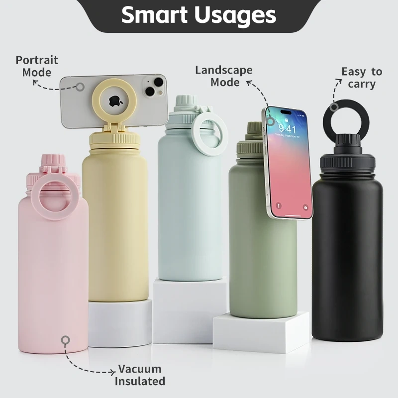 Custom Logo 1L Stainless Steel Double Wall Insulated Vacuum Flask 32oz Powder Coated Sports Water Bottles