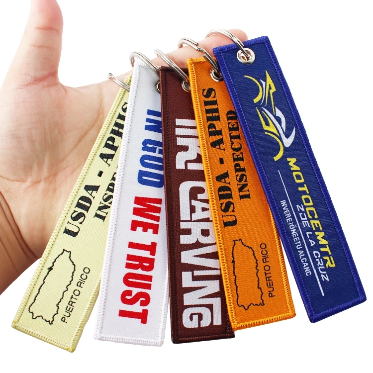 Promotional Gifts Personalized Embroidery Logo Key Tag Pilot Key Ring Custom Fabric Embroidered Woven Keychain