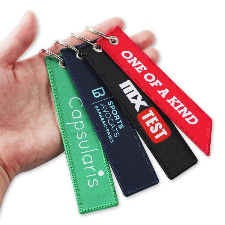 Promotional Gifts Personalized Embroidery Logo Key Tag Pilot Key Ring Custom Fabric Embroidered Woven Keychain