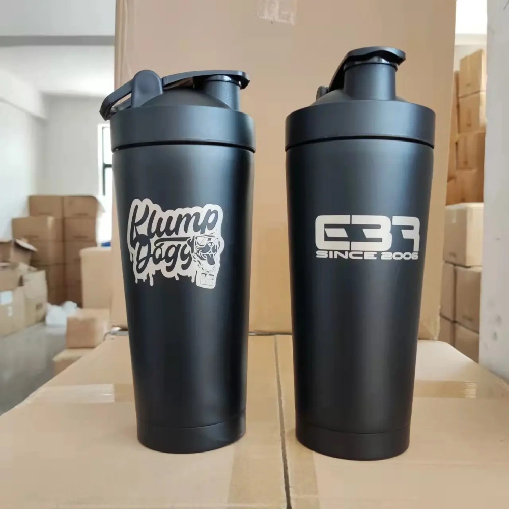 Custom logo 24oz Double Wall Metal Stainless Steel Flask Gym Fitness Workout Mixer Protein Shaker Bottle