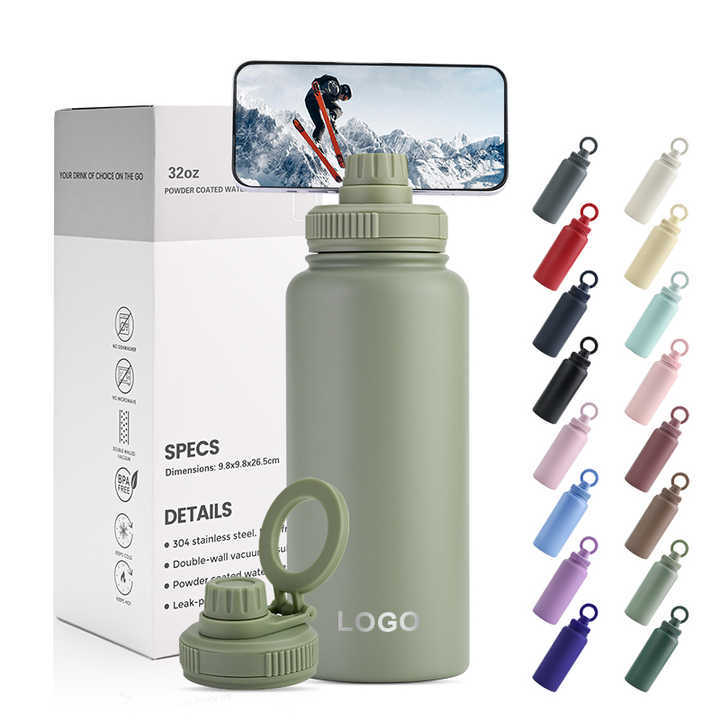 Custom Logo 1L Stainless Steel Double Wall Insulated Vacuum Flask 32oz Powder Coated Sports Water Bottles