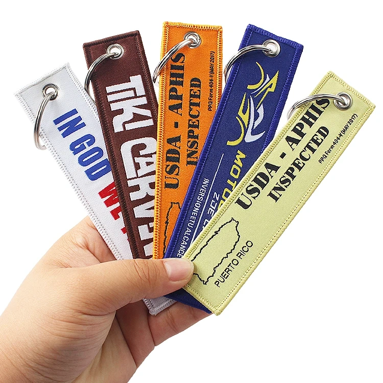 Promotional Gifts Personalized Embroidery Logo Key Tag Pilot Key Ring Custom Fabric Embroidered Woven Keychain