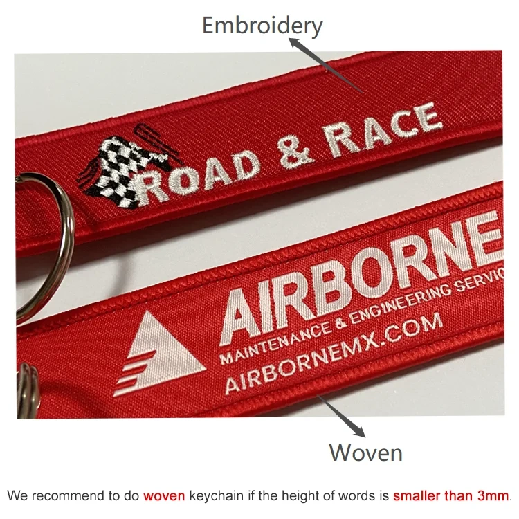 Factory Promotional Gifts Custom Cheap Jet Tag Embroidery Car Embroidery Keychains Fabric Woven Keychain
