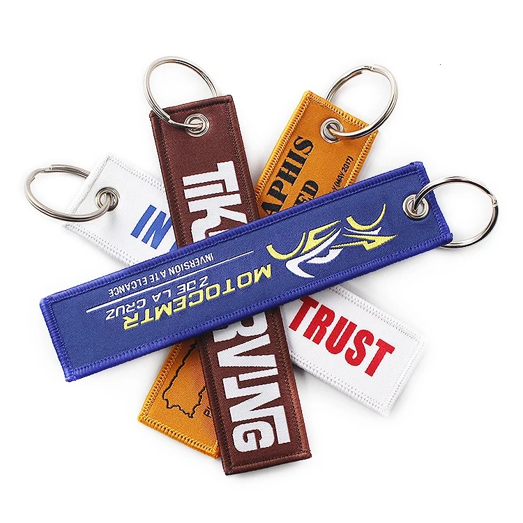 Promotional Gifts Personalized Embroidery Logo Key Tag Pilot Key Ring Custom Fabric Embroidered Woven Keychain